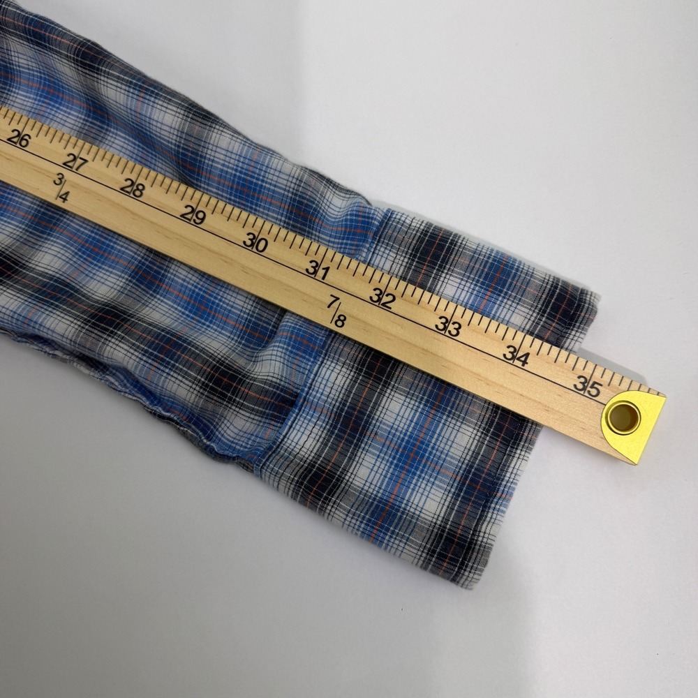 Wrangler Wrancher Mens Large Blue Plaid Pearl Snap Western Long Sleeve Shirt - Picture 7 of 11